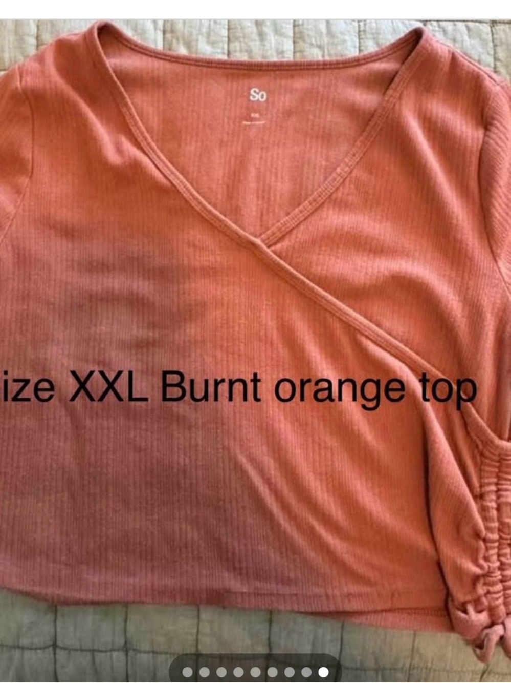 SO Burnt Orange Ribbed Wrap Crop Top